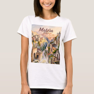 Matera Italië Sassi Waterverf Gepersonaliseerd Vin T-shirt