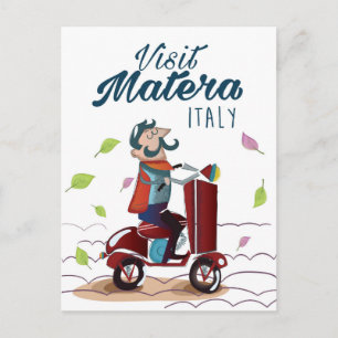 Matera Italy Cartoon Scooter-reisdruk Briefkaart