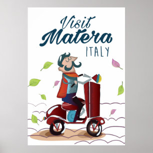 Matera Italy Cartoon Scooter-reisdruk Poster