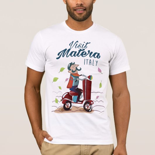 Matera Italy Cartoon Scooter-reisdruk T-shirt (Voorkant)