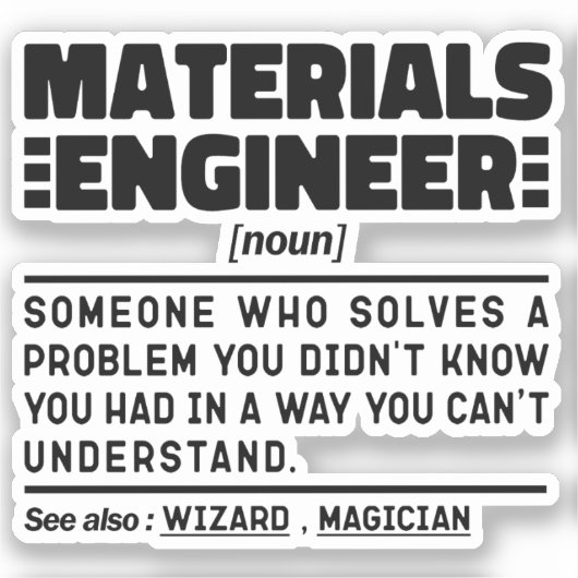 Materiaalingenieur Noun Cool Engineering Worker Sticker (Voorkant)