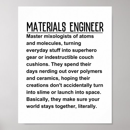 Materiaalingenieur Poster (Voorkant)