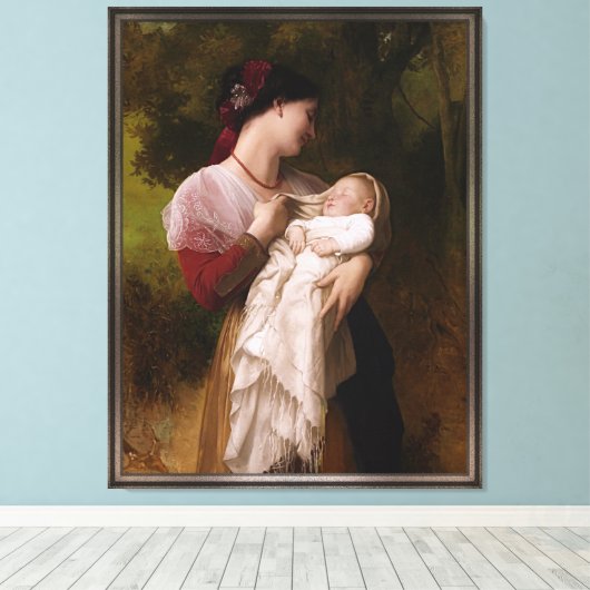 Maternale bewondering door William Adolphe Bouguer Canvas Afdruk (Insitu (Houten vloer))