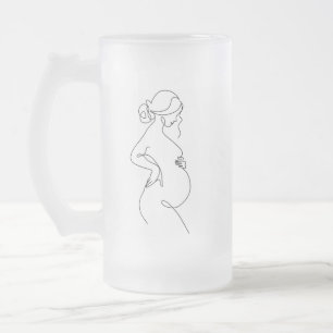 Maternale Elegantie: Zwangere Vrouwen Line Art Matglas Bierpul