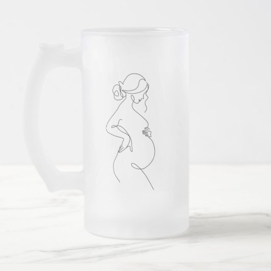 Maternale Elegantie: Zwangere Vrouwen Line Art Matglas Bierpul (Links)
