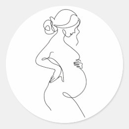 Maternale Elegantie: Zwangere Vrouwen Line Art Ronde Sticker