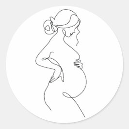 Maternale Elegantie: Zwangere Vrouwen Line Art Ronde Sticker