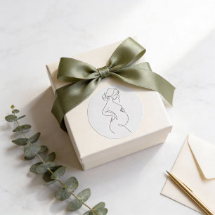Maternale Elegantie: Zwangere Vrouwen Line Art Ronde Sticker