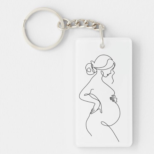Maternale Elegantie: Zwangere Vrouwen Line Art Sleutelhanger (Voorkant)