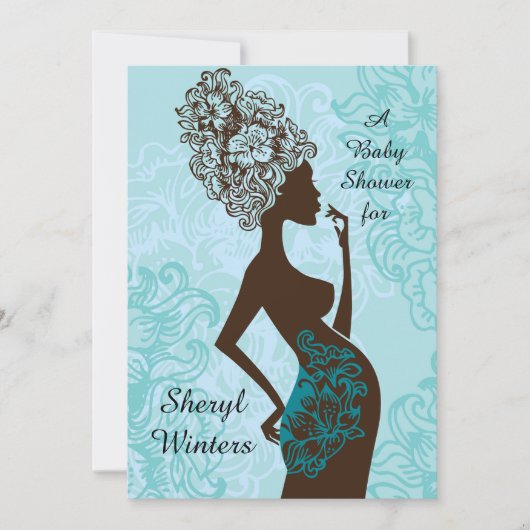 Maternity Silhouette Blue Baby shower Invitation Kaart (Voorkant)