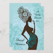 Maternity Silhouette Blue Baby shower Invitation Kaart (Voorkant / Achterkant)