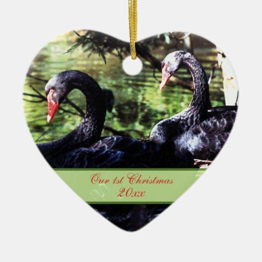 Mates for Life Black Swans 1st kerstversiering Keramisch Ornament (Voorkant)