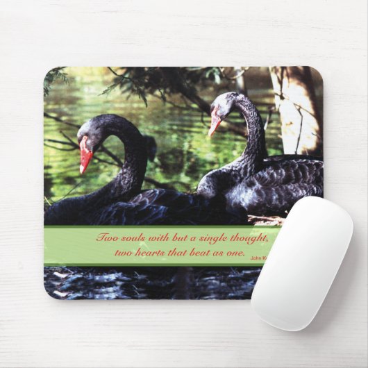 Mates for Life Black Swans with Love Quote Muismat (Met muis)