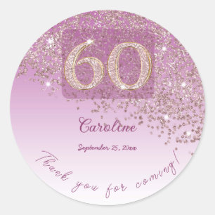 Matglanzend Roze Goud Glitter 60e Verjaardag Bedan Ronde Sticker