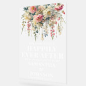Matglazen 'Happily Ever After' bloem bruiloft welk Acryl Bord (Hoek)