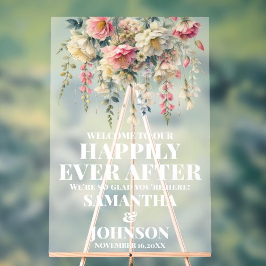 Matglazen 'Happily Ever After' bloem bruiloft welk Acryl Bord (Neutraal)