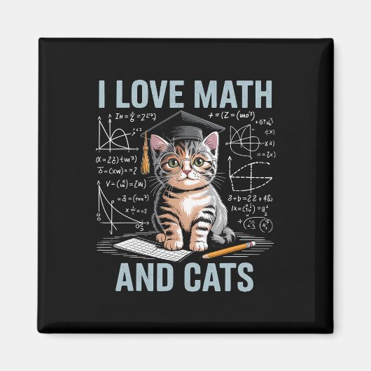 Math Cat Lover Funny Math Teacher I Love Math And Magneet (Voorkant)