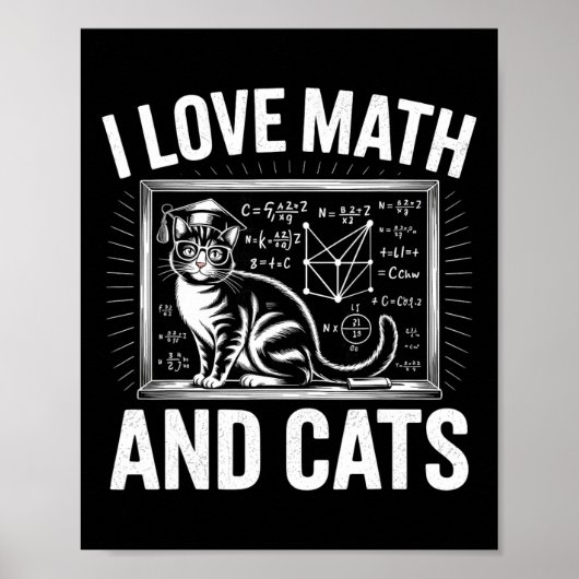 Math Cat Lover Funny Math Teacher I Love Math And  Poster (Voorkant)