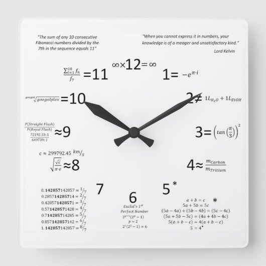 Math Clock Vierkante Klok (Voorkant)
