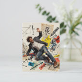 Math is Hard Man Mixed Media Collage Briefkaart (Staand voorkant)