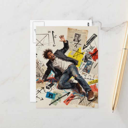 Math is Hard Man Mixed Media Collage Briefkaart (Voorkant / Achterkant in situ)