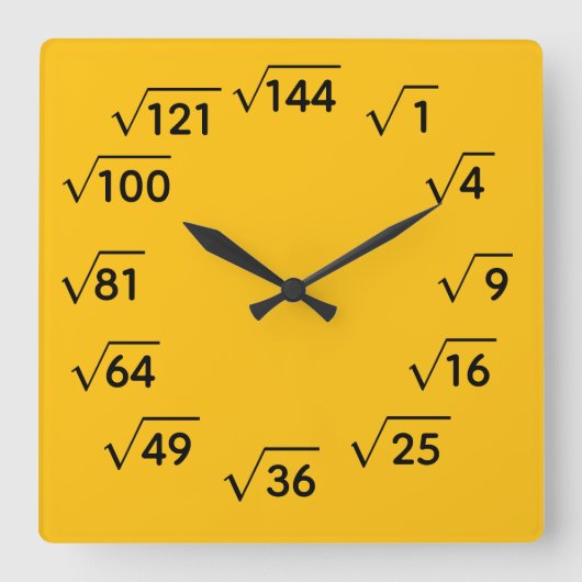 Math Square Root Wall Clock Vierkante Klok (Voorkant)