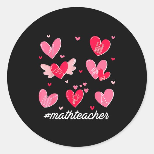 Math Teacher Heart Valentines Day Mathematics Teac Ronde Sticker (Voorkant)
