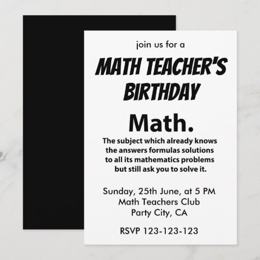 Math Typografie Wiskunde Leraren Verjaardag Math Kaart (Voorkant / Achterkant)