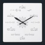 Math Wall Clock Vierkante Klok<br><div class="desc">The numerals on the face of the clock are replaced with mathematical equations whose solution are equal to these numbers.</div>