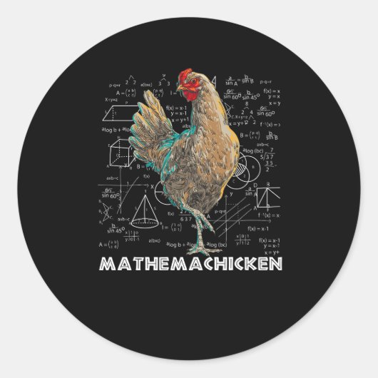 Mathemachicken Ik hou van Chicken Funny Wiskunde L Ronde Sticker (Voorkant)