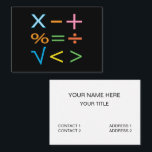 Mathematics Wiskunde Symbol Wiskunde Visitekaartje<br><div class="desc">Wiskunde Wiskunde Symbool Wiskunde Visitekaartje origineel ontwerp van Nisha Prabhu. Volledig . Personaliseer met uw gegevens. Maak een blijvende indruk in de wereld van cijfers met ons opvallende, levendige Wiskunde-Visitekaartje! Deze kaart is ontworpen voor docenten, docenten of liefhebbers van wiskunde en combineert creativiteit en professionaliteit naadloos. Versierd met een speelse...</div>