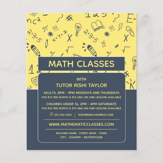 Mathematisch pictogramontwerp, Wiskunde klassen Ad Flyer (Voorkant)