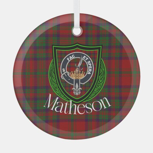 Matheson Scottish Clan Tartan & Crest Glas Ornament (Voorkant)