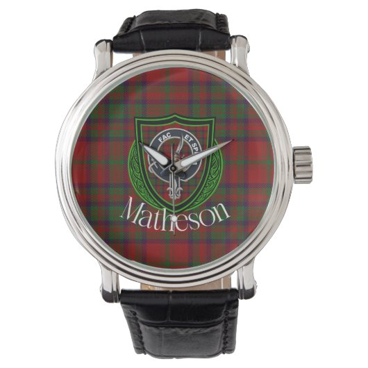 Matheson Scottish Clan Tartan & Crest Horloge (Voorkant)