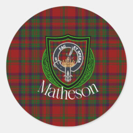 Matheson Scottish Clan Tartan & Crest Ronde Sticker