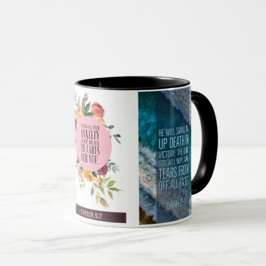 mathew 21:22 1Peter 5:7 Bijbelversen Mok (Voorkant rechts)