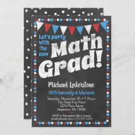 Mathmatics Graduy Party Invitation Red Blue Kaart