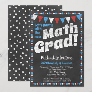 Mathmatics Graduy Party Invitation Red Blue Kaart