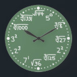 Maths Exponents Square and Cube Roots Wall Clock Grote Klok<br><div class="desc">This fun custom wall clock is perfect for you math geeks, math teachers, or other number loving braniacs. Helaas exponents, squares, cubes, and their roots, instead of numbers. For example, 2 squared for the number 4, or the cube root of 8 for the number 2. The writing looks like chalk...</div>