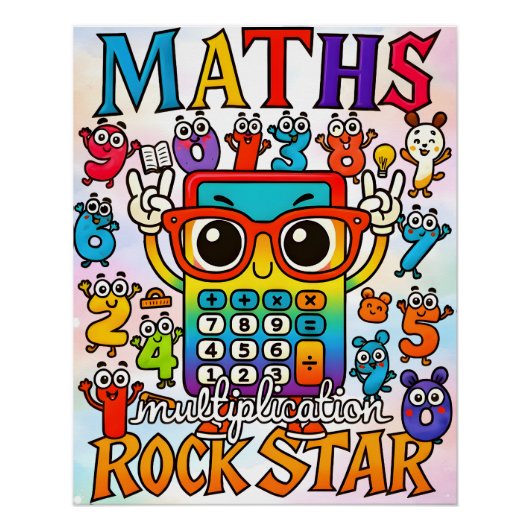 Maths Multiplication Rockstar Cute Calculator  Perfect Poster (Voorkant)