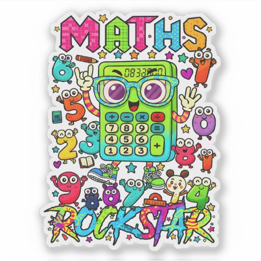 Maths Rockstar Cute Numbers Sticker for Kids (Voorkant)