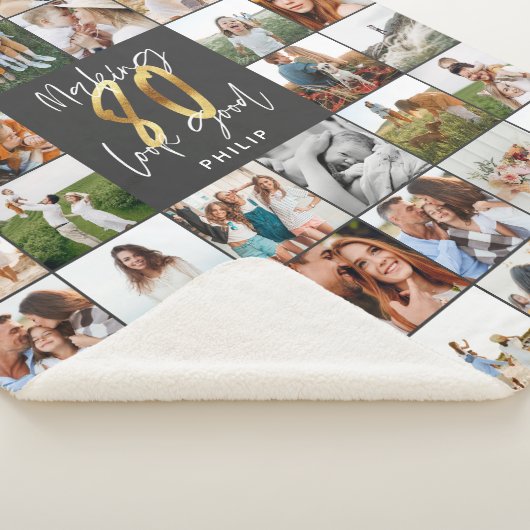 Matig 80e verjaardag multi-fotoscriptgeschenk sherpa deken (3/4)