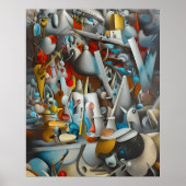 Matig Abstract blauw zwart geel wit Poster (Voorkant)