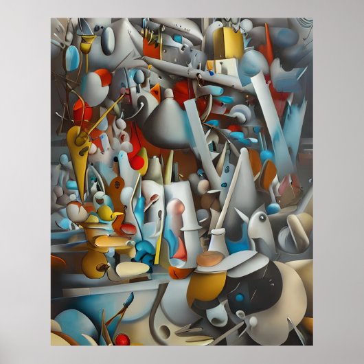 Matig Abstract blauw zwart geel wit Poster (Voorkant)