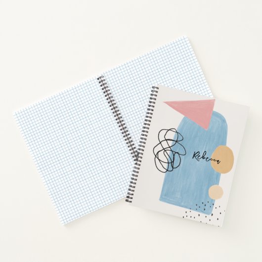 Matig Abstract Blush Pink Blue Shapes Monogram Notitieboek (Binnen)