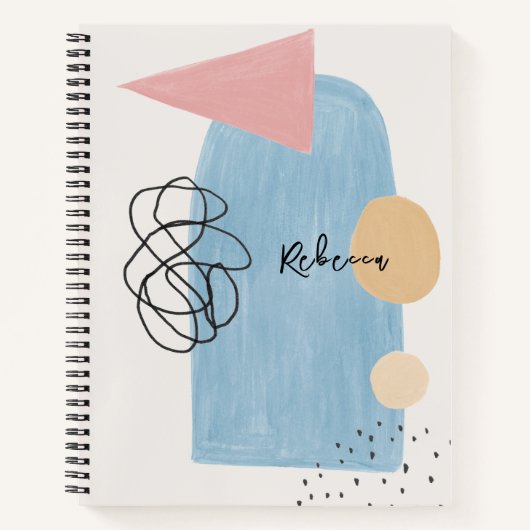 Matig Abstract Blush Pink Blue Shapes Monogram Notitieboek (Voorkant)