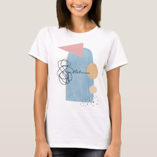 Matig Abstract Blush Pink Blue Shapes Monogram T-shirt