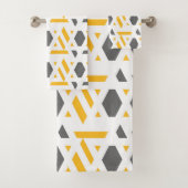 Matig, abstract, grijs, mosterdgeel, wit bad handdoek (Insitu)