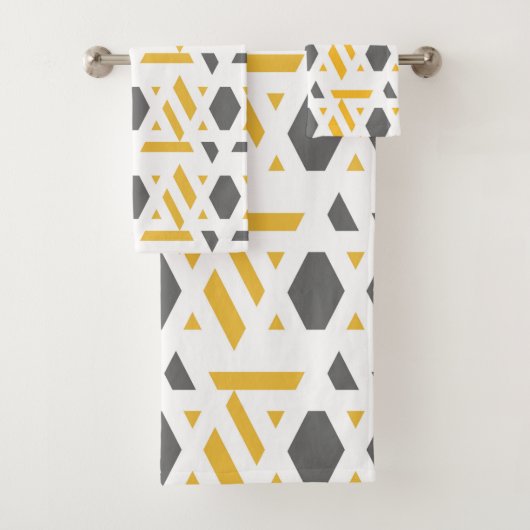 Matig, abstract, grijs, mosterdgeel, wit bad handdoek (Insitu)