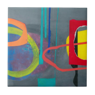 Matig Abstract grijs rood Tegeltje